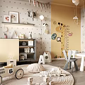 Cozy Kids Room With Giraffe Decor Toys Balloons And Furniture