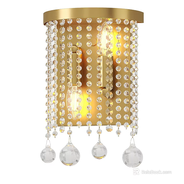 Luxurious Crystal Wall Sconce With Gold Frame And Hanging Beads Illuminated 3d model 