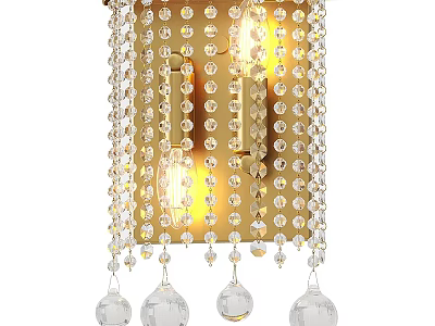 Luxurious Crystal Wall Sconce With Gold Frame And Hanging Beads Illuminated 3d model