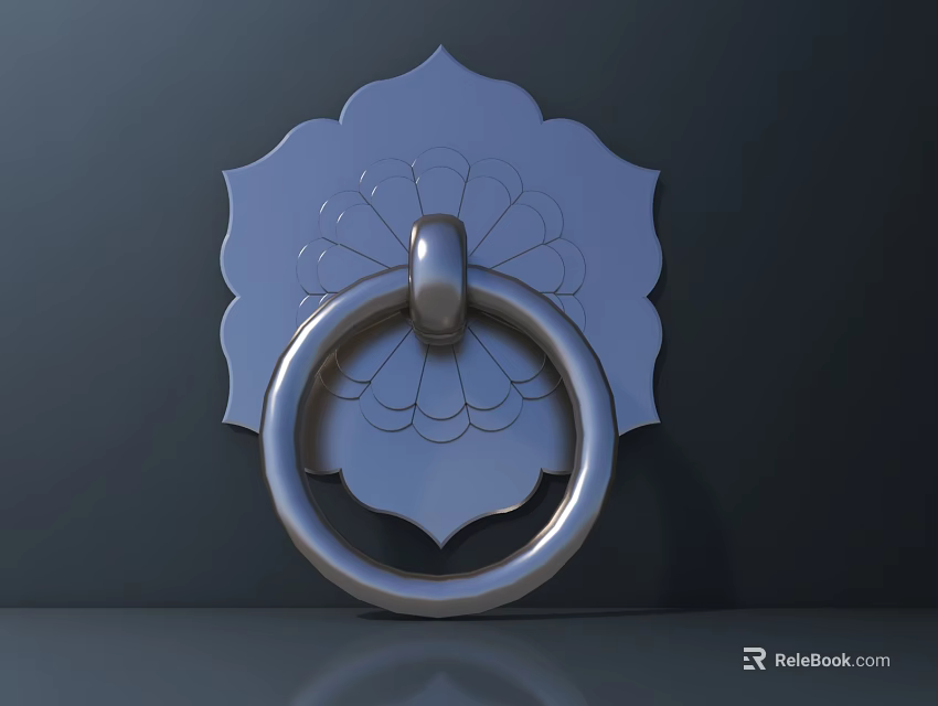 Decorative Silver Door Knocker With Petal Shaped Base And Circular Ring 3d model 