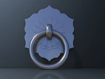 Decorative Silver Door Knocker With Petal Shaped Base And Circular Ring 3d model