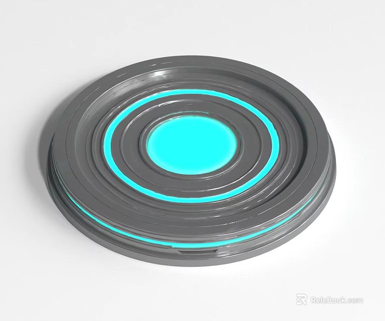 Gray Circular Electronic Device With Blue Central Panel And Light Rings 3d model 