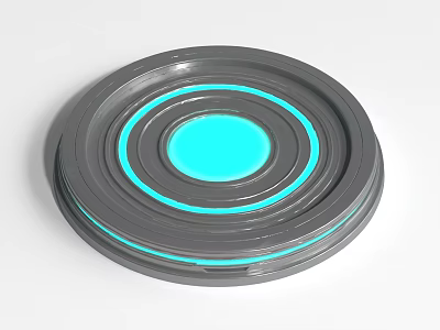 Gray Circular Electronic Device With Blue Central Panel And Light Rings 3d model
