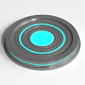 Gray Circular Electronic Device With Blue Central Panel And Light Rings