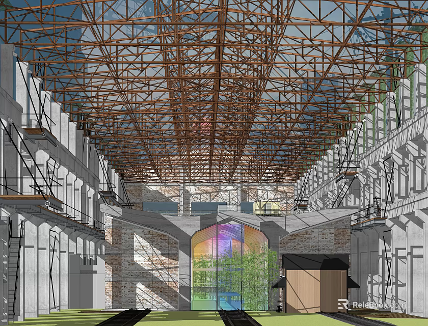 Modern Pergola Structure With Metal Framework Arched Ceiling And Concrete Walls 3d model 