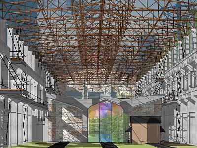 Modern Pergola Structure With Metal Framework Arched Ceiling And Concrete Walls 3d model