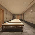 Serene SPA Sauna Interior With Wooden Ceiling Stone Walls And Water Feature