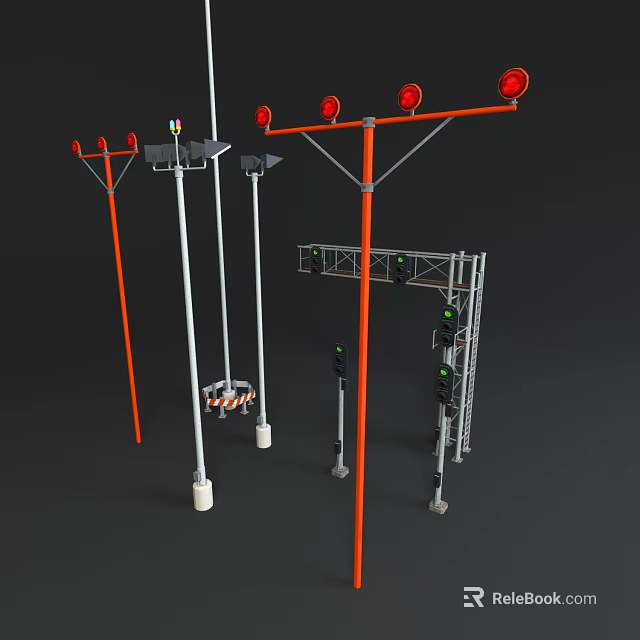Modern Furniture With Metal Frame Red Accents And Decorative Lamp Structures 3d model 