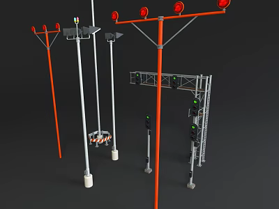 Modern Furniture With Metal Frame Red Accents And Decorative Lamp Structures 3d model