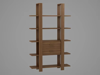 Wooden Display Shelf With Multiple Shelves And Single Drawer For Home Decor 3d model