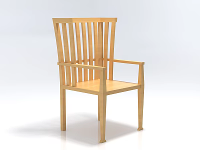 Elegant Wooden Single Chair With Armrest And Vertical Slats Backrest Design 3d model