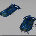 Blue Futuristic Spacecraft Models With Detailed Cosmic Exploration Structure
