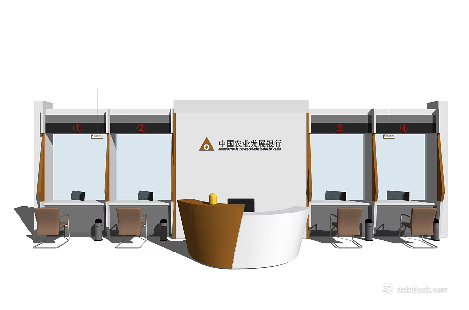 China Building Decoration Association Reception Desk With White And Brown Design In Office Area 3d model 