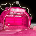 Warm Supply Station Pink Hut Structure With Heart Shaped Lights And Yarn Ball Decorations