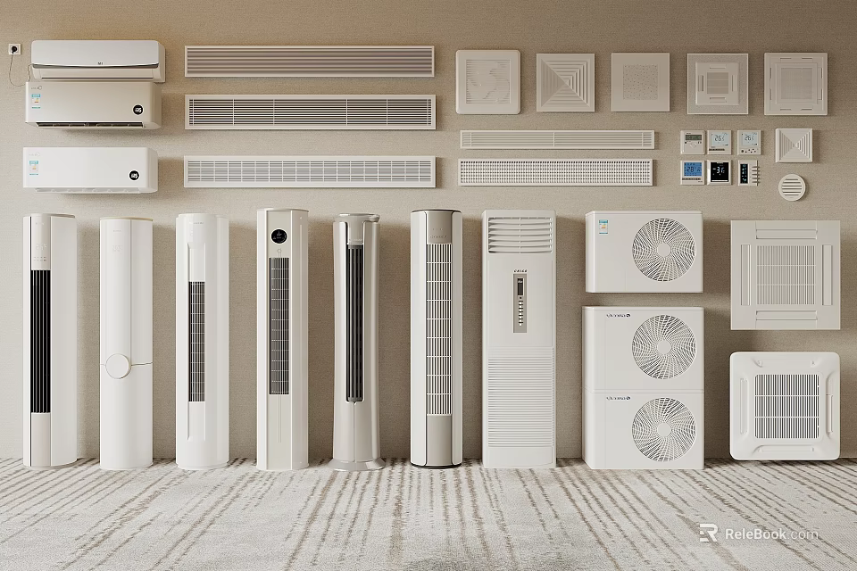 Different Types of Air Conditioners and Fans Displayed 3d model 