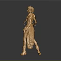 Golden Woman Statue In Standing Pose With Ornate Decorations And Details