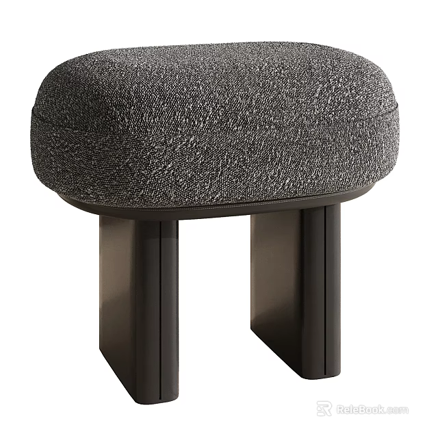 Modern Gray Fabric Upholstered Ottoman With Black Wooden Legs For Living Room 3d model 