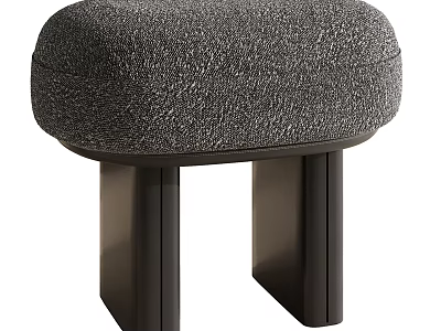 Modern Gray Fabric Upholstered Ottoman With Black Wooden Legs For Living Room 3d model