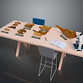 Fossil Specimens Displayed With Microscope Notebook And Chair On Table