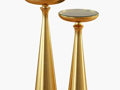 Elegant Gold Metal Side Tables with Conical Bases and Glass Tops 3d model