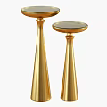 Elegant Gold Metal Side Tables with Conical Bases and Glass Tops