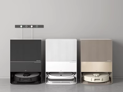 Three Colored Robotic Vacuums with Charging Dock Home Daily Electrical Appliances 3d model
