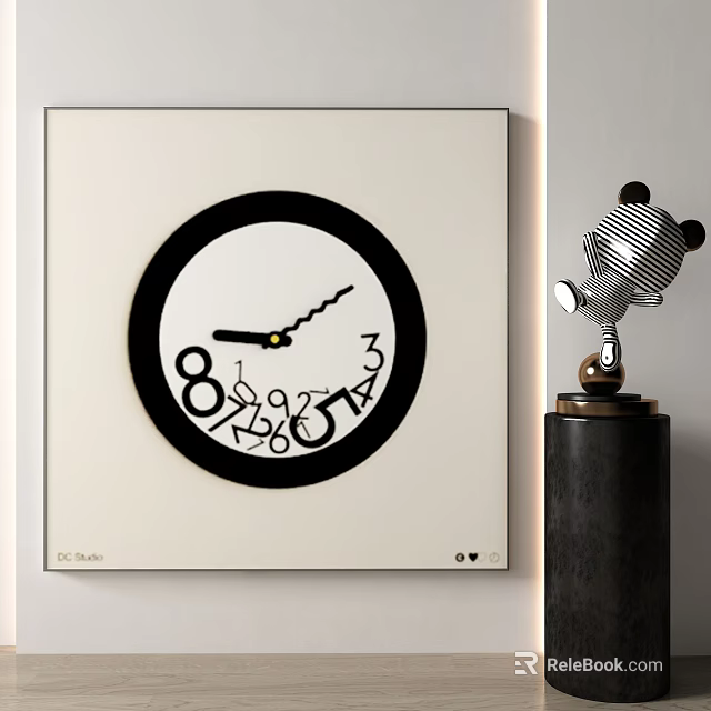 Modern Home Decor Wall Clock with Square Frame Black White Color and Unique Number Design 3d model 