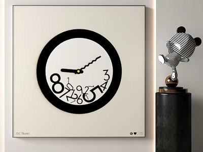 Modern Home Decor Wall Clock with Square Frame Black White Color and Unique Number Design 3d model