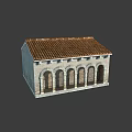 Classical European Architecture With Arched Doorways Red Tiled Roof And Stone Facade