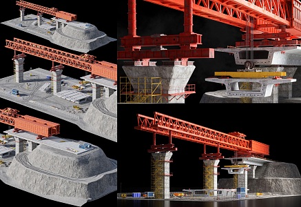 Modern highway bridge construction site bridge construction site construction site gantry crane tower crane construction equipment and equipment 3d model