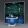 Smart Network Data Visualization on Large Screen With Globe and Blue Light Base