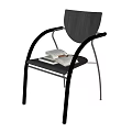 Modern Black Leisure Chairs With Metal Frame Wooden Back And Open Book On Seat