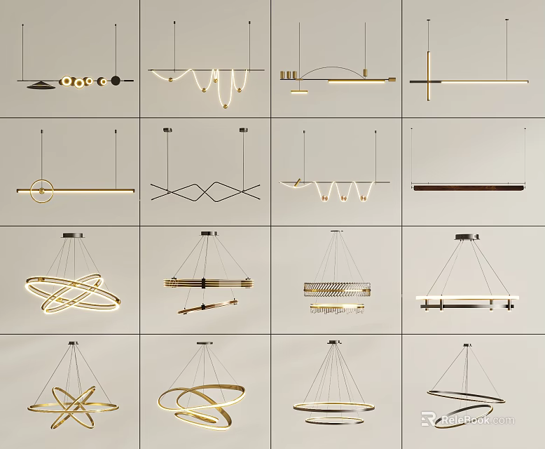 Modern Design Chandeliers Featuring Various Geometric Shapes For Interior Decoration 3d model