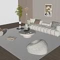 Elegant Modern Sofa And Coffee Table Set With Striped Rug Pillows And Floor Lamp
