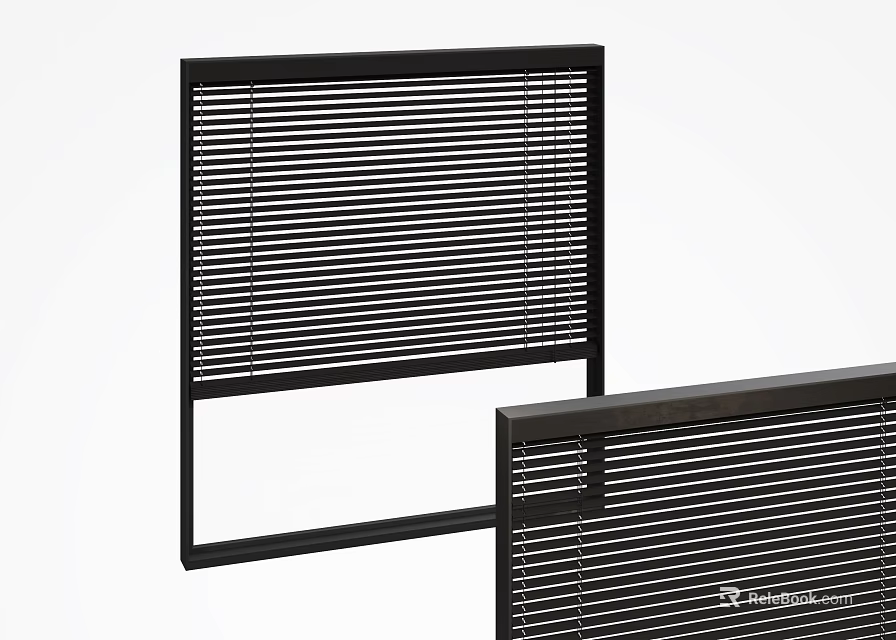 Elegant Black Window Blinds With Horizontal Slats For Modern Home Interior Design 3d model
