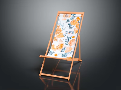 Modern Lounge Chair With Wooden Frame White Fabric And Orange Blue Floral Pattern 3d model