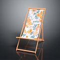 Modern Lounge Chair With Wooden Frame White Fabric And Orange Blue Floral Pattern