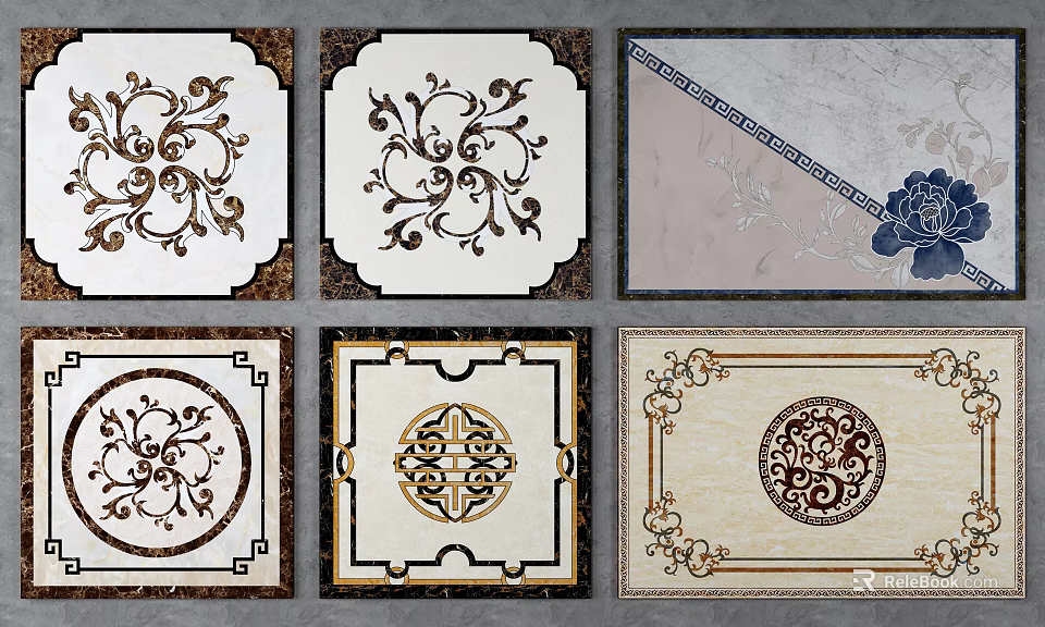 Ceramic Floor Tiles With Intricate Ornate Patterns And Decorative Borders 3d model