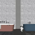 Modern Minimalist Bathroom Interior With White And Gray Bathtubs And Gray Walls