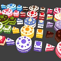 Colorful Decorated Cakes With Various Styles Creamy Toppings And Different Flavors