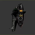 Futuristic Mechanical Gate With Metallic Structure Detailed Gear Components And Orange Glowing Circular Lights