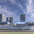 Modern Commercial Complex With High Rise Buildings Glass Facade And Urban Pedestrian Areas
