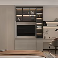Modern Bedroom Interior Design With Large Window Bedside Strip Light Gray Bed And Round Armchair