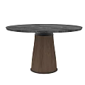 Round Top Coffee Table With Marble Surface And Wooden Conical Base 3d model