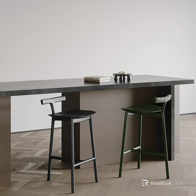 Modern Black and Green Bar Stools With Stylish Contemporary Counter Design 3d model 