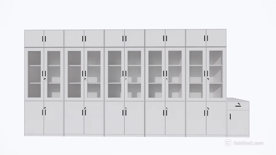 Modern White Modular Bookcase With Glass Doors And Storage Cabinets 3d model 