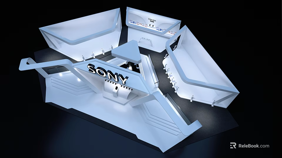 Sony Modern Exhibition Booth Design With Sleek Layout And Display Areas 3d model 