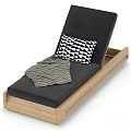 Modern Sofa Bench With Wooden Frame Black Cushion Black White Geometric Pillow And Gray Blanket