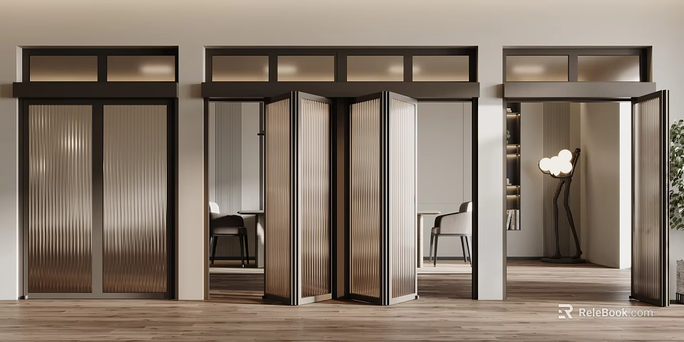 Folding Doors In Modern Interior With Wooden Floors 3d model