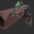 Mechanical Weapon with Green Glowing Components Brown Body Red Indicators and Functional Structure 3d model